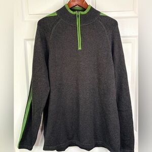 EDDIE BAUER - Gray 1/4 Zip 100% Cotton Sweater Large Tall